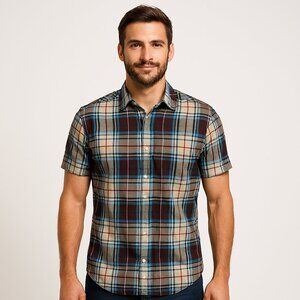 Nautica Men's Plaid 100% Cotton Short Sleeve Shirt Size Small
